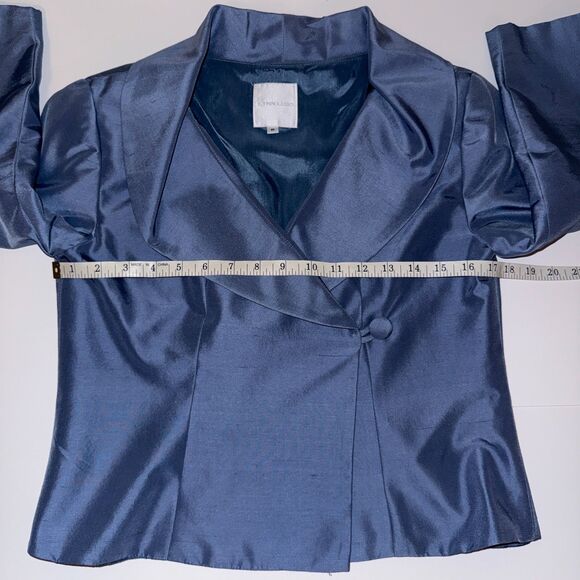 Lynn Lugo Vintage Light Blue Silk Blazer Jacket Front Button Formal Satin sz 6 - Picture 6 of 13